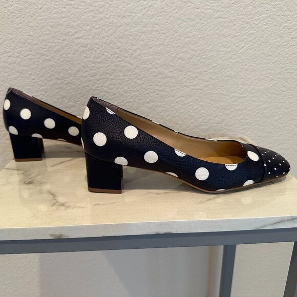 Talbots Indigo Blue/TA Ivory Claire Blue and White Polka Dot Heels - Picture 6 of 9
